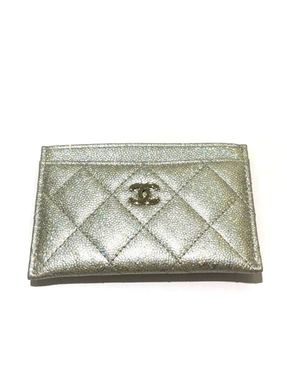 Chanel Quilted Card Case Cavien Silver